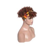 Parrucche corte afro kinky ricci con frangia fascia, turbante sintetico afro riccio parrucca cosplay aggiunge volume ai capelli (marrone chiaro)