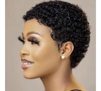 Parrucche corte afro ricce per donne nere afroamericane, parrucche ricce corte con taglio pixie, capelli vergini ricci di capelli umani colore Ombre,350