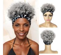 Parrucche corte afro ricci con fasce attaccate per donne nere parrucche sintetiche afro puff coulisse parrucca ricci crespi acconciature per donne nere