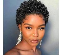 Parrucche corte afro ricci crespi per donne Capelli umani malesi 180% densità Parrucche per capelli umani Parrucca fatta a macchina senza colla-4 pollici-180%-#1B