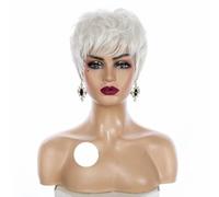 Parrucche corte argentate bianche e lisce ondulate per le donne Pixie Cut Parrucche sintetiche naturali in fibra resistente al calore Cosplay-117-1pz