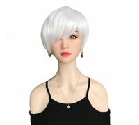 Parrucche corte argentate bianche e lisce ondulate per le donne Pixie Cut Parrucche sintetiche naturali in fibra resistente al calore Cosplay-205-1pz