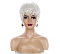 Parrucche corte argentate bianche ondulate lisce per le donne Parrucche sintetiche naturali resistenti al calore in fibra Cosplay-ZY-117-1 PC