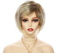 Parrucche corte bionde Parrucche sintetiche Taglio naturale Parrucche ondulate per donne Frangia soffice Fibra resistente al calore-137-8 pollici-1 PC
