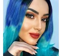 Parrucche corte blu Parrucca senza colla Ombre naturale come capelli veri Parrucca sintetica con taglio di capelli lisci Attaccatura dei capelli pre pizzicata con capelli del bambino Parrucche frontal