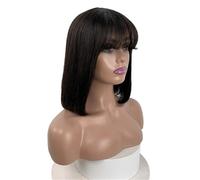 Parrucche corte Bob con frangia Parrucca for capelli umani senza colla Wear and Go for donne senza pizzo(Natural Black,8inch 180Density)