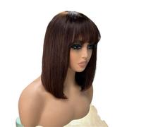 Parrucche corte Bob con frangia Parrucca for capelli umani senza colla Wear and Go for donne senza pizzo(Brown,8inch 150Density)