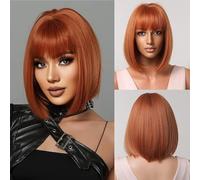 Parrucche corte Bob Ginger con frangia per donna, parrucca diritta naturale Capelli sintetici per cosplay di feste quotidiane