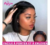 Parrucche corte Bob Parrucca diritta senza colla Pronta da indossare Parrucche per capelli umani Pre tagliate 4x4 Coulisse elastica Aggiornata Nessuna colla Parrucca per aria in pizzo