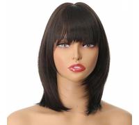 parrucche corte con frangia aria capelli bob coda riccia parrucche capelli sintetici colore nero naturale parrucche per donne festa-DM48-4-16 pollici