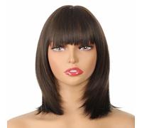 parrucche corte con frangia aria capelli bob coda riccia parrucche capelli sintetici colore nero naturale parrucche per donne festa-DM48-96A-16 pollici
