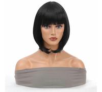 parrucche corte con frangia aria capelli bob coda riccia parrucche capelli sintetici colore nero naturale parrucche per donne festa-DM84-1B-16 pollici