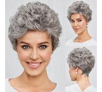 Parrucche corte da donna con taglio pixie biondo chiaro misto bianco sporco con frangia, consistenza simile ai capelli umani, capelli naturali a strati, 10 pollici, 180%, SS9007