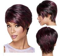 Parrucche corte da donna nere miste rosse corte soffici con riga laterale parrucche a strati corte dritte per donne capelli resistenti al calore parrucche complete a strato corto frangia capelli