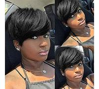 Parrucche corte da donna nere soffici naturali con riga laterale a strati corti parrucche dritte per le donne capelli resistenti al calore parrucche piene a strato corto frangia capelli A