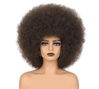 Parrucche corte da donna, ricci, sintetiche, 70s, 80s, per donne e bouncy, look morbido e naturale, per feste di rocker (marrone scuro)