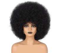 Parrucche corte da donna ricci, sintetiche, 70s 80s, per donne e bouncy, look morbido e naturale, per feste di rocker (nero)