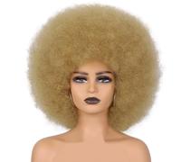 Parrucche corte da donna ricci, sintetiche da 70s 80s Kinky per donne Bouncy e Soft Natural Looking for rocker party (oro)