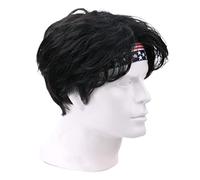 Parrucche corte da uomo resistenti al calore con frangia centrale, parrucche complete in capelli umani, parrucche a strati soffici dall'aspetto naturale per cosplay, cost,Black-c