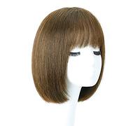 Parrucche corte e lisce per donna, parrucca corta castano scuro, parrucca liscia per capelli umani con frangia, parrucche per tutti i giorni con capelli lisci e morbidi n,Mixed Silk-b1