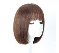 Parrucche corte e lisce per donna, parrucca corta castano scuro, parrucca liscia per capelli umani con frangia, parrucche per tutti i giorni con capelli lisci e morbidi n,Human Hair-c2