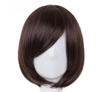 Parrucche corte e ondulate con frangia obliqua, viola, rosso, blu, arancione, bianco e nero, capelli sintetici, resistenti al calore, per donne, marrone, 12 POLLICI