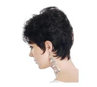 Parrucche corte e ondulate dal taglio pixie per donne bianche, parrucche sintetiche a strati per la festa quotidiana aggiunge volume ai capelli (nero)