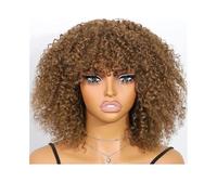 Parrucche corte e ricce con frangia, parrucche brasiliane con capelli umani ricci e crespi senza colla, da indossare e indossare, densità 180 for donne nere Extension per Capelli(Golden Brown,12inch)