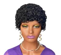 Parrucche corte e ricce con taglio pixie e frangia in capelli umani for donne nere, parrucche a strati senza colla Topper per Capelli da Donna