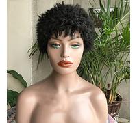 Parrucche corte e ricce per donne nere, capelli umani, parrucche afro corte e ricce per donne nere, parrucca corta e regolabile in capelli umani.,Black