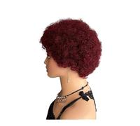 Parrucche corte for capelli umani ricci afro crespi da 4 pollici for donne, parrucca piena e soffice senza colla dall'aspetto naturale Extension per Capelli(Wine red)