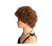 Parrucche corte for capelli umani ricci afro crespi da 4 pollici for donne, parrucca piena e soffice senza colla dall'aspetto naturale Extension per Capelli(Brown)