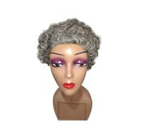 Parrucche corte for capelli umani ricci afro crespi da 4 pollici for donne, parrucca piena e soffice senza colla dall'aspetto naturale(Grey)