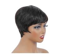 Parrucche corte for capelli umani, taglio Pixie dritto for donne nere con frangia, senza pizzo, nero naturale Topper per Capelli da Donna