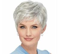 Parrucche corte grigie per donne bianche Parrucche ricce argento grigio misto con frangia Parrucche sintetiche corte per nonna - grigio bianco - 8 pollici