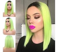 Parrucche corte in pizzo con riga centrale giallo limone for donne Parrucca gialla fluorescente Colore brillante Parrucche diritte naturali in pizzo Cosplay Festival Carnevale Discoteca Parrucca di ri