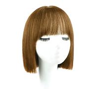 Parrucche corte lisce per donna, capelli umani, castano freddo, caschetto corto, parrucca con frangia, 28 cm, taglio netto, parrucca cosplay regolabile,Human Hair-b1