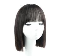 Parrucche corte lisce per donna, capelli umani, castano freddo, caschetto corto, parrucca con frangia, 28 cm, taglio netto, parrucca cosplay regolabile,Human Hair-a4