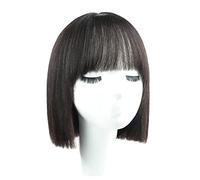 Parrucche corte lisce per donna, capelli umani, castano freddo, caschetto corto, parrucca con frangia, 28 cm, taglio netto, parrucca cosplay regolabile,Human Hair-a1