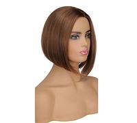 Parrucche corte marroni, parrucca corta e dritta con frangia, parrucche sintetiche bionde e castane per donne bianche e nere, parrucche in fibra naturale resistente al ca,Brown-4 Pcs Set