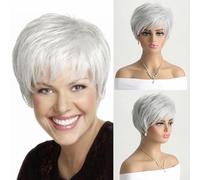 Parrucche corte naturali con frangia Capelli morbidi da mamma Uso quotidiano Parrucca corta grigia sfumata riccia sintetica per feste in costume per donne-WIG-317-10 pollici-1 pz