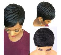 Parrucche corte nere ondulate a strati per per donne nere 6in