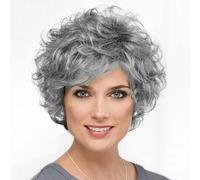 Parrucche corte ondulate grigie per donne Parrucche soffici ondulate a strati Parrucca sintetica resistente al calore per Halloween Cosplay con cuffia per parrucca-grigio-10 pollici-1 PC