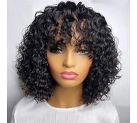 Parrucche Corte Per Capelli Umani Bob Con Frangia Parrucca Riccia Senza Colla Parrucche Colorate Bionde Con Onda D'acqua Per Le Donne 1B 12inch#180D