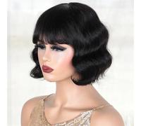 Parrucche Corte Per Capelli Umani Bob Con Frangia Parrucca Sciolta Profonda Senza Colla Parrucche Colorate Bionde Per Le Donne 1B Model Length