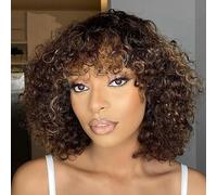 Parrucche Corte Per Capelli Umani Con Taglio Corto Con Frangia Parrucca Riccia Senza Colla Evidenzia Parrucche Bionde Color Miele Con Onde D'acqua Per Le Donne