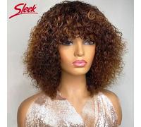 Parrucche corte per capelli umani con taglio pixie Bob con frangia Parrucca piena riccia Jerry a macchina Evidenzia parrucche colorate biondo miele per le donne