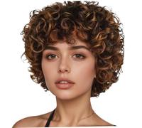 Parrucche corte per capelli umani ideali per donne nere Parrucca corta a strati con frangia Fibra ad alta temperatura dall'aspetto naturale da indossare ogni giorno