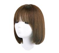 Parrucche corte per donna, capelli umani, castano scuro naturale, parrucche lisce con frangia piatta, parrucca corta e liscia in capelli umani per uso quotidiano alle fes,Human Hair-B2