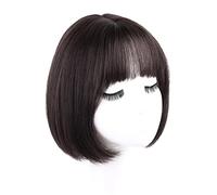 Parrucche corte per donna, capelli umani, castano scuro naturale, parrucche lisce con frangia piatta, parrucca corta e liscia in capelli umani per uso quotidiano alle fes,Human Hair-A1